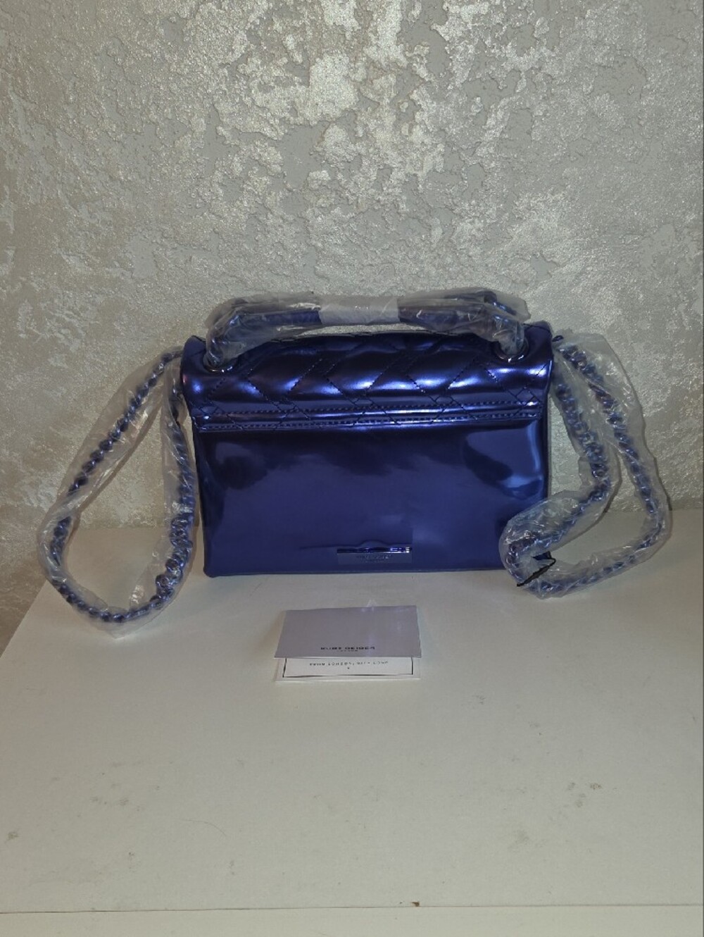 Kurt Geiger Metallic Purple Quilted Chain Shoulder Bag With A Dust Bag - Picture 2 of 5